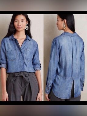 Anthropologie Cloth & Stone Split Back Chambray Shirt – XS
